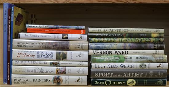 A quantity of reference books relating to painting and artists including Whistler, George Chinnery, Lucy Kemp Welch,